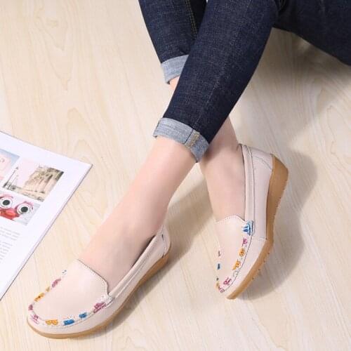 Womens Ladies Female Woman Shoes Flats Mother Shoes Cow Genuine Leather Loafers Ballerina Non Slip On Zapatillas Mujer Ballet