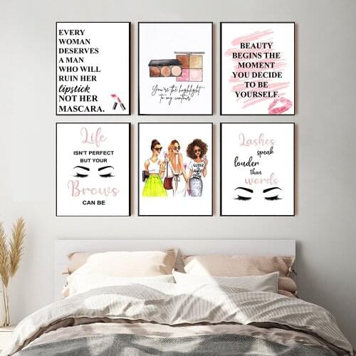 Lady Fashion Poster Lipstick Makeup Lips Quote Print Canvas Art Painting Wall Picture Beauty Poster Girl Room Home Decoration