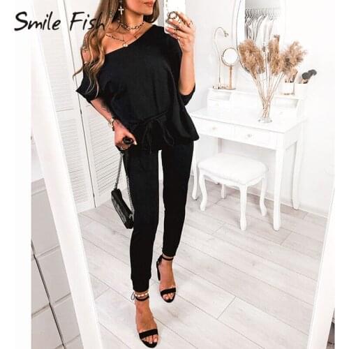 Off The Shoulder 2020 Loose Sweat Shirts Pants Casual Solid Tracksuits Suits Autumn Two Piece Set Women 2 Pieces Outfits G1834