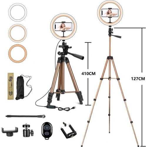 10"LED Ring Light Photographic Selfie Ring Lighting with Flexible Tripod Stand for Smartphone Youtube Makeup Video Studio Tripod