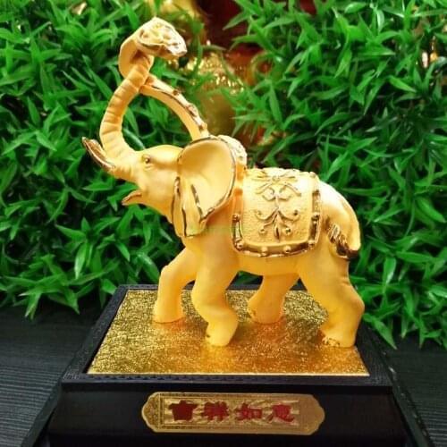 Home Company office business gift high-grade Decor GOOD LUCK mascot ZHAO CAI RU YI gilding gold elephant auspicious ART Statue