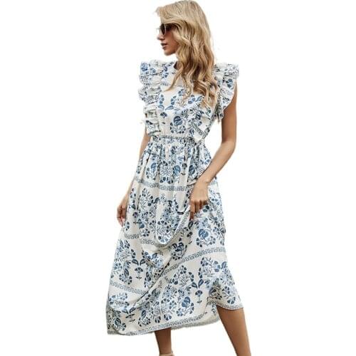 2021 Summer New Arrivals Womens Halter Temperament and Thin Printed A-line Dress