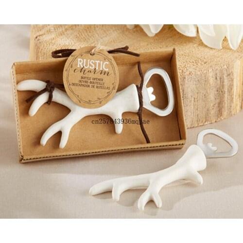 50pcs Wine Beer Champagne Tool Gift Bottle Openors Antler Deer Shape Bottle Opener in Gift Boxes Wedding Favour