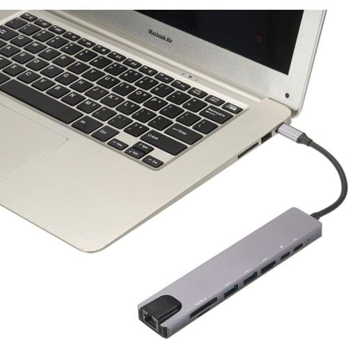 8-in-1 Type-C to Multiport USB-C 4K HDMI-compatible Adapter Cable for Macbook Card Reader PD Charging Adapter Splitter for PC