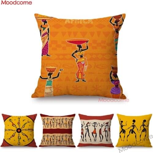 Dancing African Black Woman Tribal Abstract Africa Art Sofa Cushion Cover Cotton Linen Home Decorative Car Throw Pillow Cover