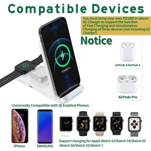 3in1 Wireless Charger Folding Desktop Fast Charge for Apple Watch iPhone 12 11 XS X 8 for SAMSUNG Note10 Note9 Gear S3