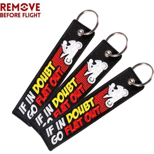 3 PCS IF IN DOUBT GO FlLAT OUT Embroidery Letter Motorcycles Key Chain Fobs OEM ATV Car Keyring Gifts Tag
