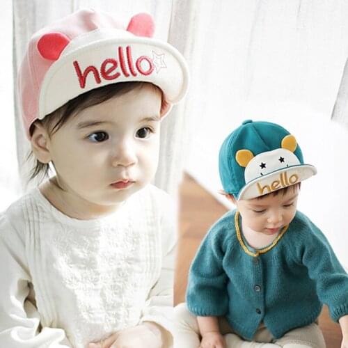 Baby Hats Cotton Letter Caps Super Cute Bear Bucket Hat for Baby Girl and Baby Boy Childrens Baseball Caps in Spring and Autumn