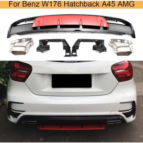 Car Rear Bumper Diffuser with Tips For Mercedes Benz A Class W176 A180 A200 A45 AMG Hatchback 2013-2018 Rear Bumper Diffuser Lip