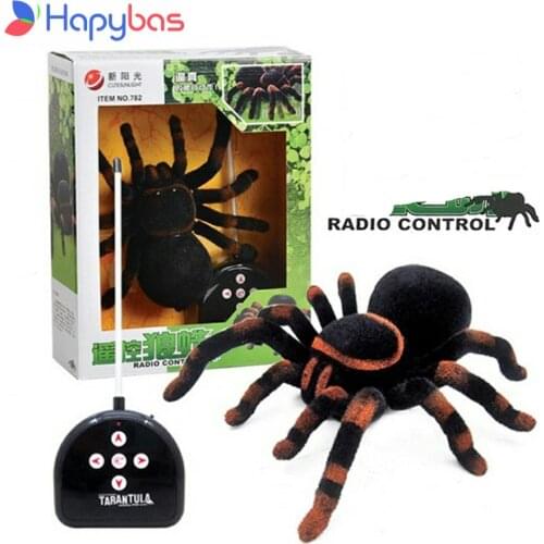 Electronic pet Remote Control Simulation tarantula Eyes Shine smart black Spider 4Ch Halloween RC Tricky Prank Scary Toy gift