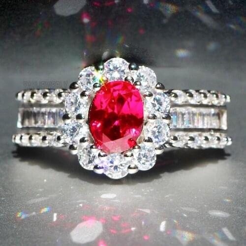 YaYI Fine Jewelry Fashion Princess Claw Set Cut Red Cubic Zirconia Silver Color Engagement Wedding Party Leaves Gift Rings