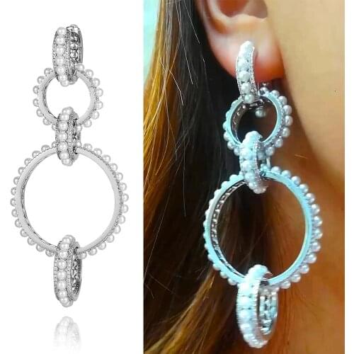 Jimbora Luxury Shiny Full Pearls Dangle Earrings For Women Wedding Cubic Zirconia CZ DUBAI Bridal Earring Jewelry Accessories