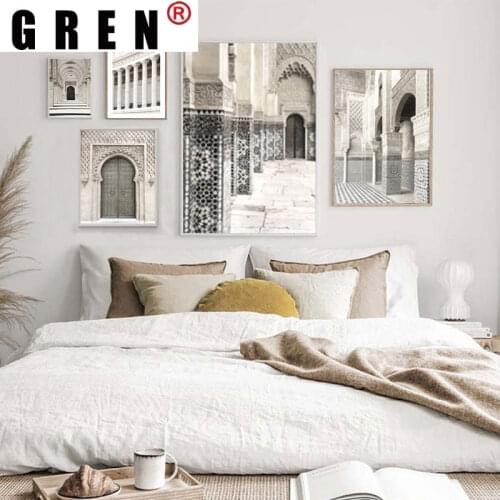 GREN Islamic Vintage Morocco Building Canvas Painting Arab Mosque Poster Religion Landscape Print Wall Art Picture Home Decor