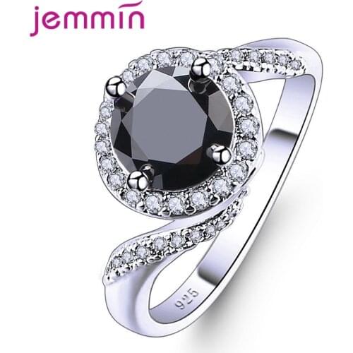 Pure 925 Sterling Ring Jewelry Made with Clear Blue/Black Stones From Austria Hot Fashion Wedding Party Finger Rings Wholesale