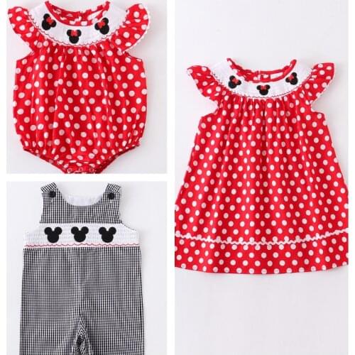 Girlymax Summer Baby Girls Dress Romper Mouse Polka Dot Children Clothes Boutique Cotton Woven Knee Length Ruffles