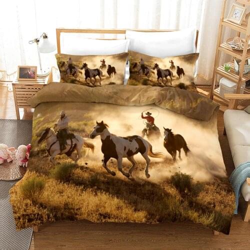 West Cowboy Horse Gobi Desert Pattern Design Bedding Cover Set Quilt Duvet Cover Pillowcases Bed Linens Set 2-3PCS