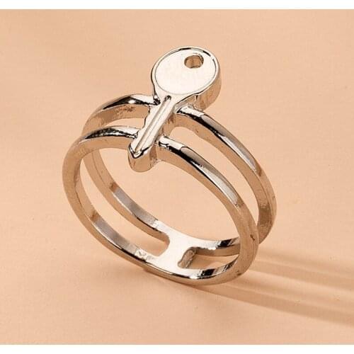 Creative Design Key Geometric Metal Ring Korean Trend Silver Color Ring Accessories Punk Hip Hop Party Jewelry
