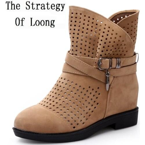 Wedges Elevator Cutout Buckle Summer Lady Ankle Sandals Boots Women Fashion Sexy Cut Out Flats Short Boots Size 36-40 SXQ0524