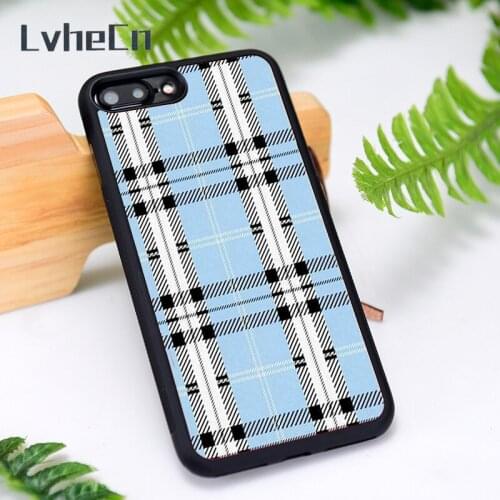 LvheCn Silicone Rubber Phone Case Cover for iPhone 6 6S 7 8 Plus X XS XR 11 12 Mini Pro Max Blue Plaid design