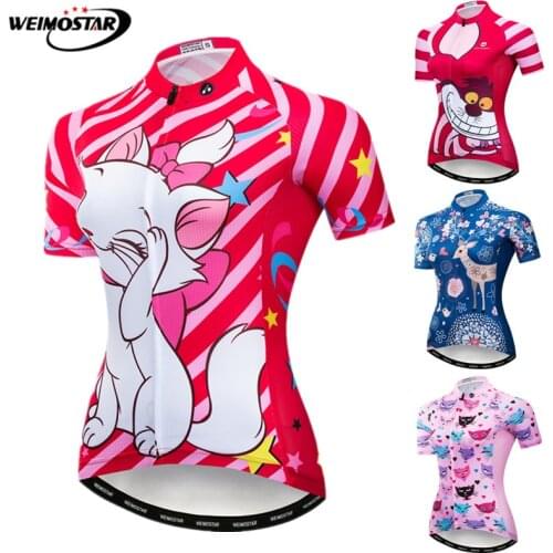 Weimostar Cute Cat Cycling Jersey Women Summer Short Sleeve Bicycle Cycling Clothing Maillot Ciclismo Quick Dry MTB Bike Jersey