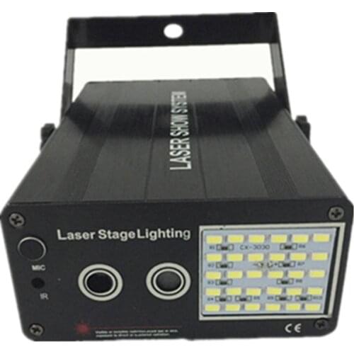 Mini RG Laser Projector Plus White LED Strobe Stage Light Home Party Lamp 300mw RG Laser 48 Patterns Mix 20W Strobe Effect Light