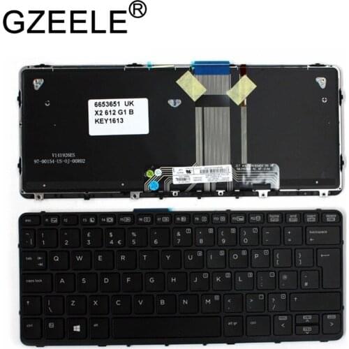 GZEELE New keyboard for HP Pro X2 612 G1 UK Layout Black Frame Backlit Black Windows 8 QWERTY