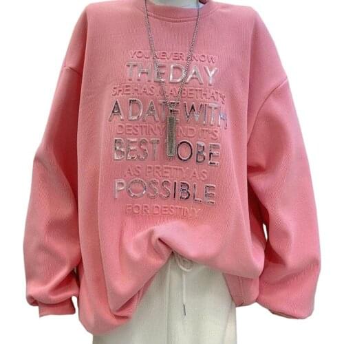 New Arrival Spring Autumn Women Hoody Embossing Letter Thin Style Cotton O-neck Lady Sweatshirt Loose Fashion Pullover Female