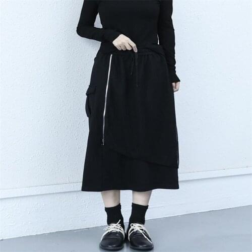 Autumn new dark skirt original zipper design high waist slim versatile skirt A-line skirt medium length