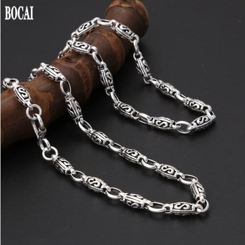 BOCAI real S925 pure silver jewelry classic pop letter s pattern vintage Thai silver men and women necklace