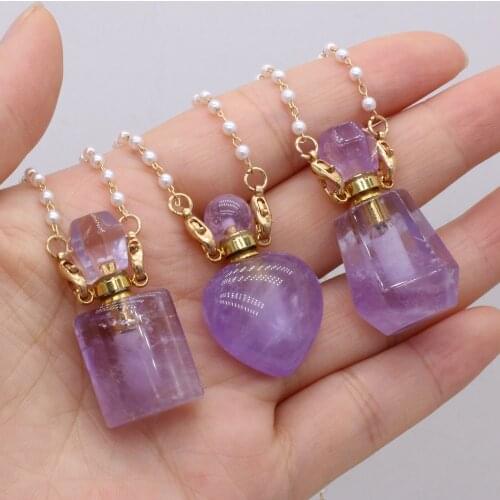 Natural Stone Perfume Bottle Pendant Exquisite Section Amethyst For Jewelry Making Charms DIY Necklace Accessory
