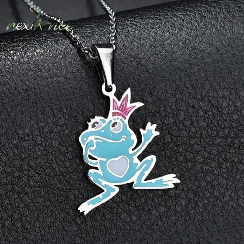 Nextvance Stainless Steel Enamel Frog Pendant Necklace Boho Animal Frogs Prince Crown Necklace For Kid Children Christmas Gift