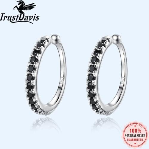 Trustdavis 100% 925 Sterling Silver White Black CZ Clip on Earrings Ear Cuff For Women Without Piercing Earring Jewelry DA995
