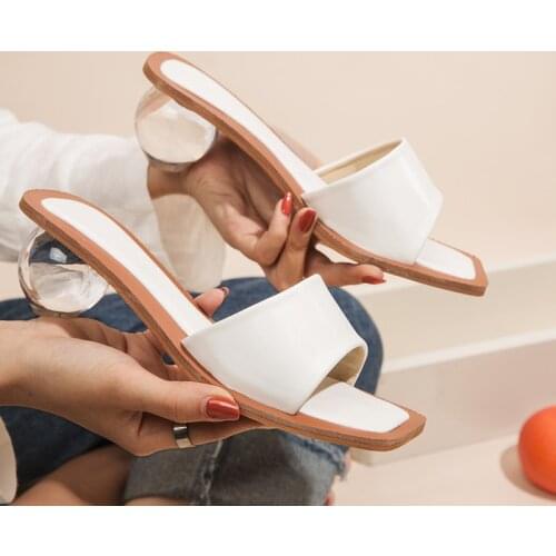 Square head Pinch flip flops Crystal transparent Ball Low Heel Clear Women slippers Slides Fashion Design Green Size 43