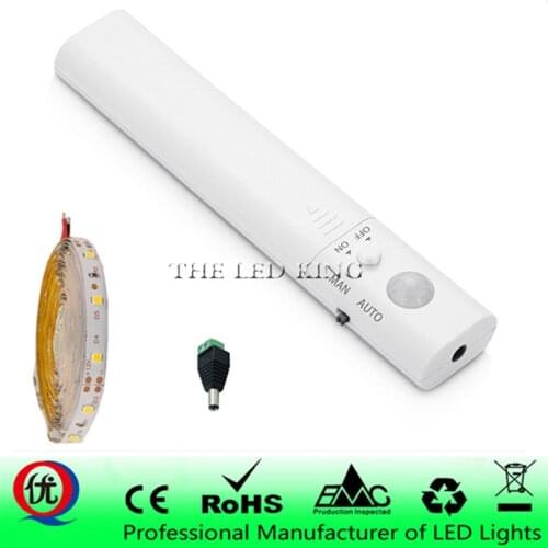DC 5V PIR Motion Sensor LED Cabinet light 1m 2m 3m 5m Strip tape Under Bed lamp For Closet Wardrobe Stairs Hallway Battery Power