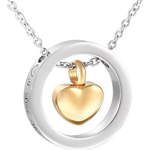 Free Engraving Blank Heart Urn Charm with "I Love You to the Moon and Sun Back" Circle Cremation Pendant Women Keepsake Jewelry