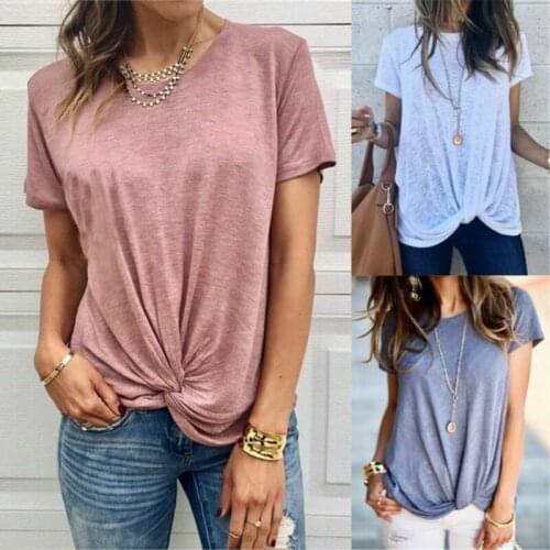 UK Boho Womens Short Sleeve Knot T-Shirt Ladies Summer Casual Loose Tops