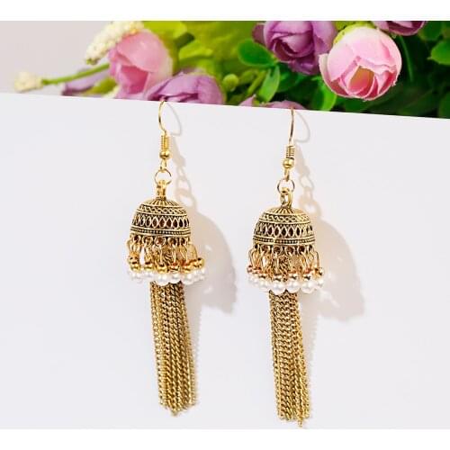 2021 Womens Gold Silver Carved Bells Earrings Bijoux Vintage Bohemia Beaded Tassel Long Earrings Ethnic Tribe Indian Jewelry