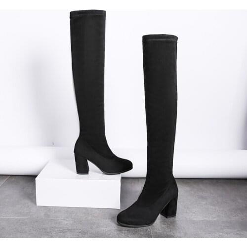 Zapatos Mujer Women Boots Fashion Over The Knee Heels Quality Suede Long Comfort Square Botines Mujer Thigh High Boots U11-53