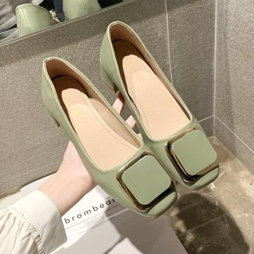 2021 summer new style ladies high heels fashion overshoes PU leather shallow mouth square heel casual womens shoes