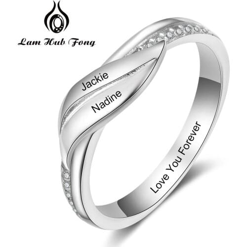 Personalized Name Ring Vintage Finger Rings for Women Engraved Name Leaf Ring Custom CZ Jewelry DIY Gift for Mom (Lam Hub Fong)