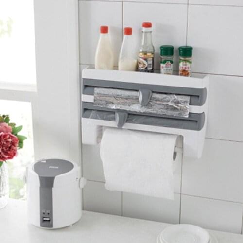 1 Pcs Multifunctional Refrigerator Hanging Towel Holder Kitchen Organizer Cling Film Organizer Storage Rack Cutter Wrap Wall