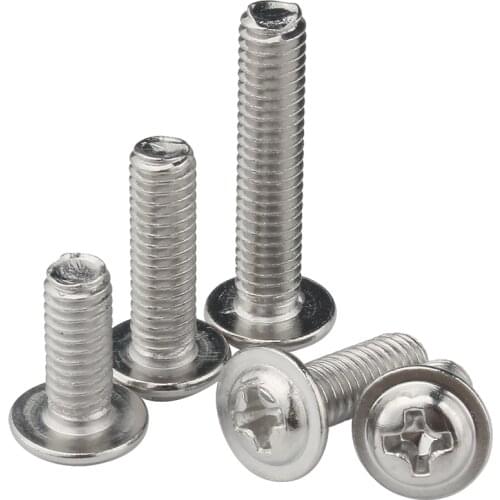 10/50pcs M2 M2.5 M3 M4 M5 Stainless steel 304 PWM Cross Phillips pan round truss head with washer padded collar screw bolt