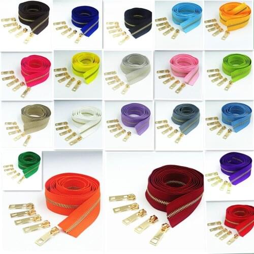 2 Meters long and 5 zipper pullers 5# brass metal zipper used for high-end handbags and purses