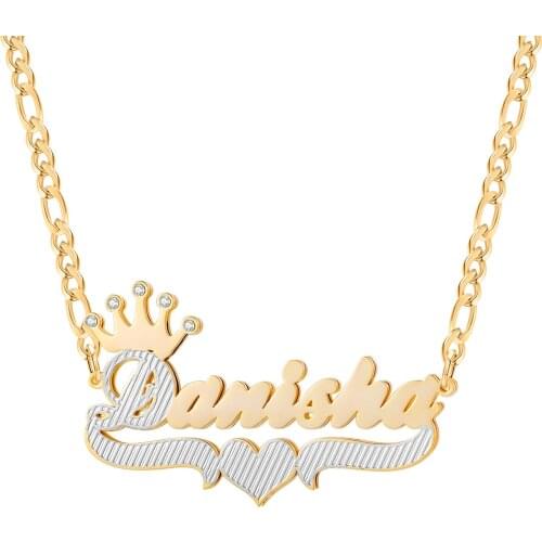 3D Double Layer Gold Plated Custom Double Name Necklace Gold Plated Chocker Piercing Carving Pendants Jewelry For Women Gift