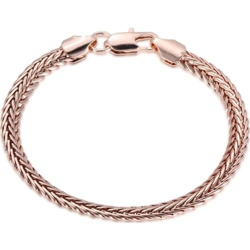 6mm Wide Girls Bracelet Braided Foxtail Link Womens Chain 585 Rose Gold Filled 8inch 20cm DGB328