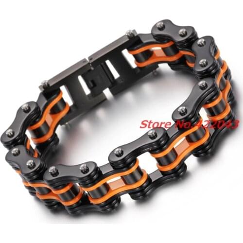8.6"*16mm Cool heavy mens bicycles Motorcycle Link Chain punk stainless steel fashion Orange Black bracelet High-quality jewelry