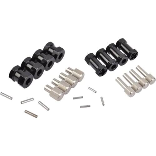 8Pcs 12Mm Hex Wheel Hub Drive Adaptor Extension Combiner Coupler For 1/10 RC Crawler Axial SCX10 D90,Black 25Mm & 15Mm