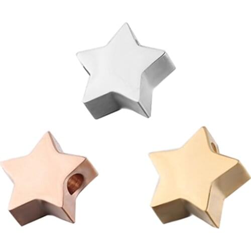5Pcs Gold Sliver Rose Gold Stainless Steel Star Beads Spacer Beads DIY Jewelry Hadmade Bracelet Necklace Making Findings
