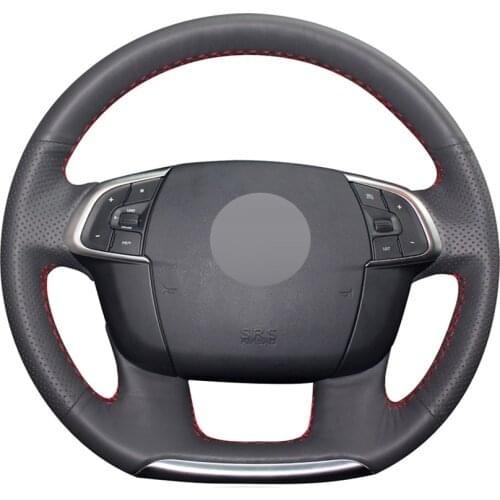 Black PU Faux Leather Hand-stitched Car Steering Wheel Cover for Citroen C4 C4L 2011-2018 DS4 DS 4