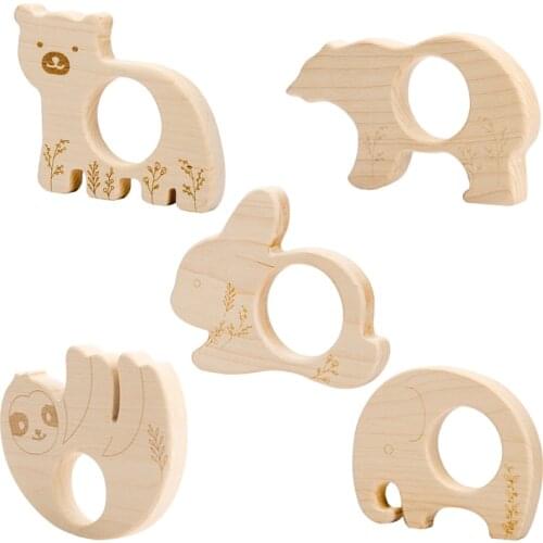 1 Pc Wholesale Baby Teether Animal Wood Rings Bear Rabbit Food Grade Wooden Teether Nursing Pendant Teething Toys Newborn Toys